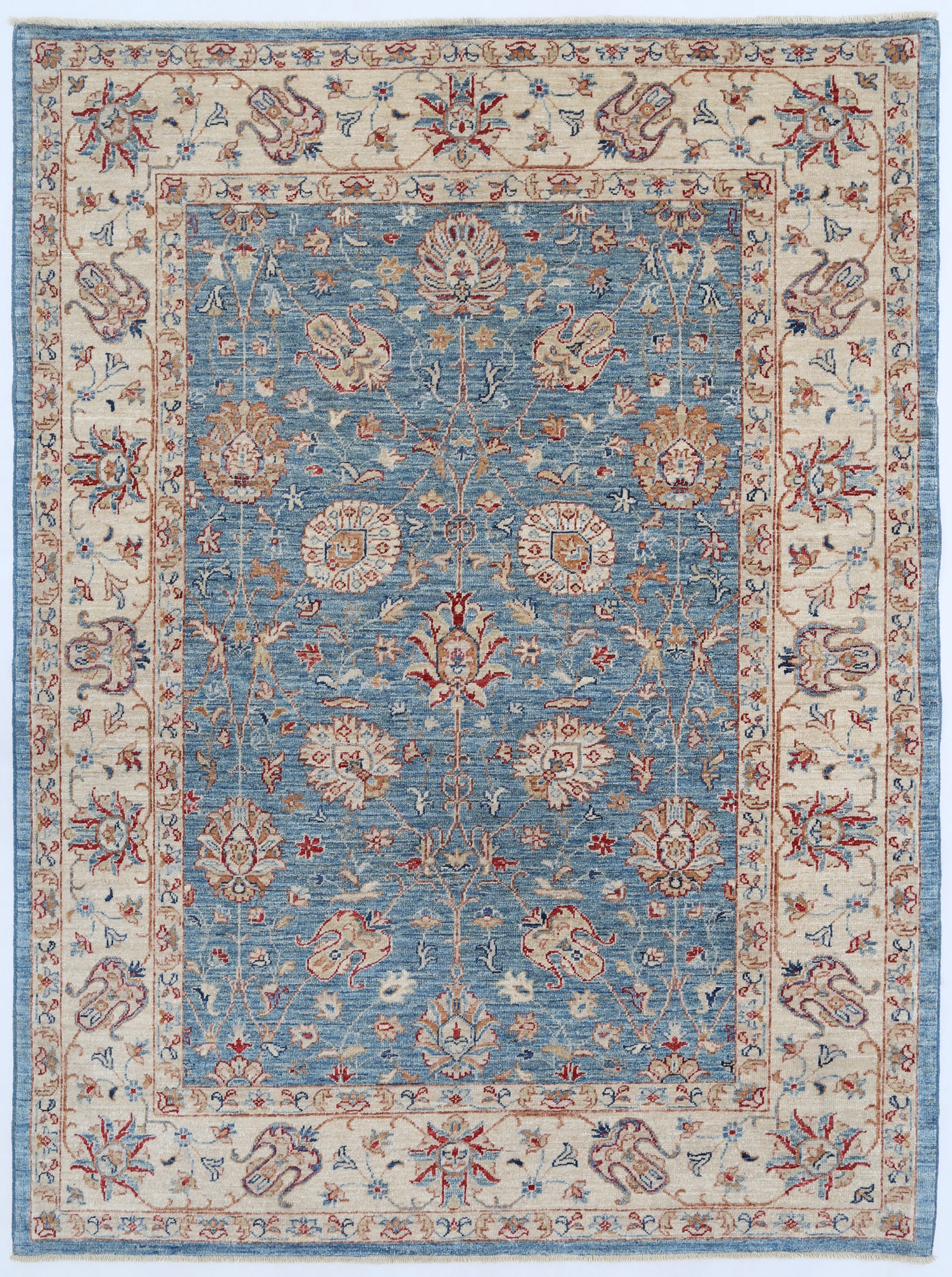 New Traditional Ziegler Hand Knotted Wool Rug - 5'1'' x 6'8'' 5' 1" x 6' 8" (155 x 203) / Blue / Wool