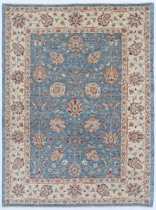 New Traditional Ziegler Hand Knotted Wool Rug - 5'1'' x 6'8'' 5' 1" x 6' 8" (155 x 203) / Blue / Wool