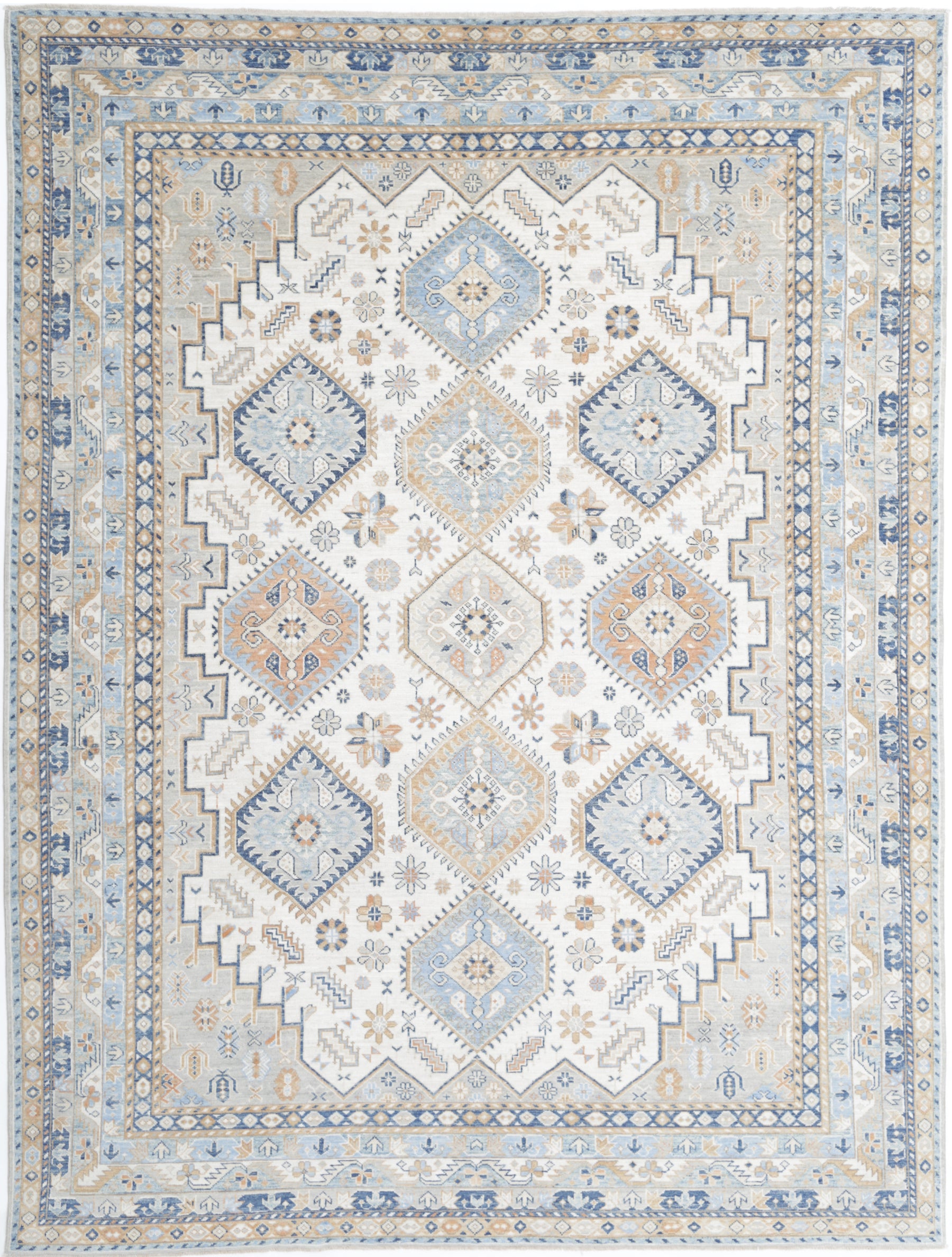 New Traditional Ziegler Hand Knotted Wool Rug - 9'0'' x 12'1'' 9' 0" x 12' 1" (274 x 368) / Ivory / Wool