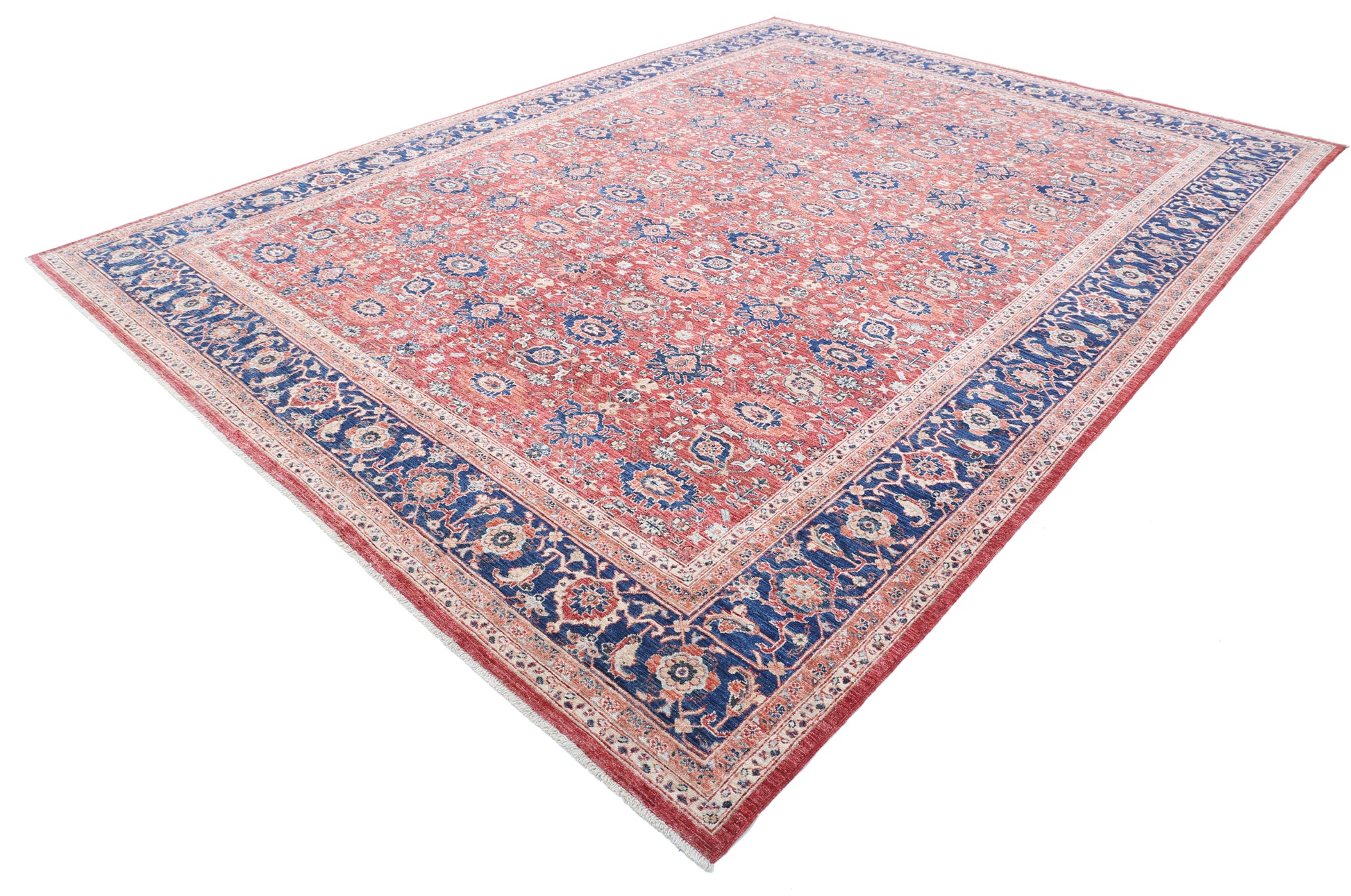 New Traditional Ziegler Hand Knotted Wool Rug - 10'1'' x 13'7'' 10' 1" x 13' 7" (307 x 414) / Red / Wool