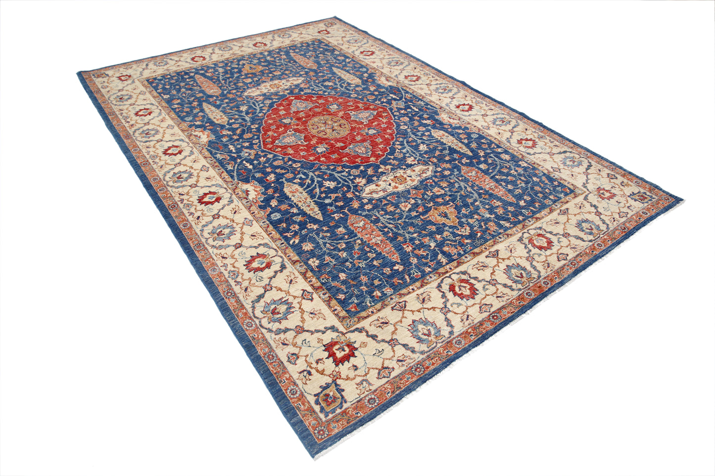 New Traditional Ziegler Hand Knotted Wool Rug - 6'8'' x 9'8'' 6' 8" x 9' 8" (203 x 295) / Blue / Wool