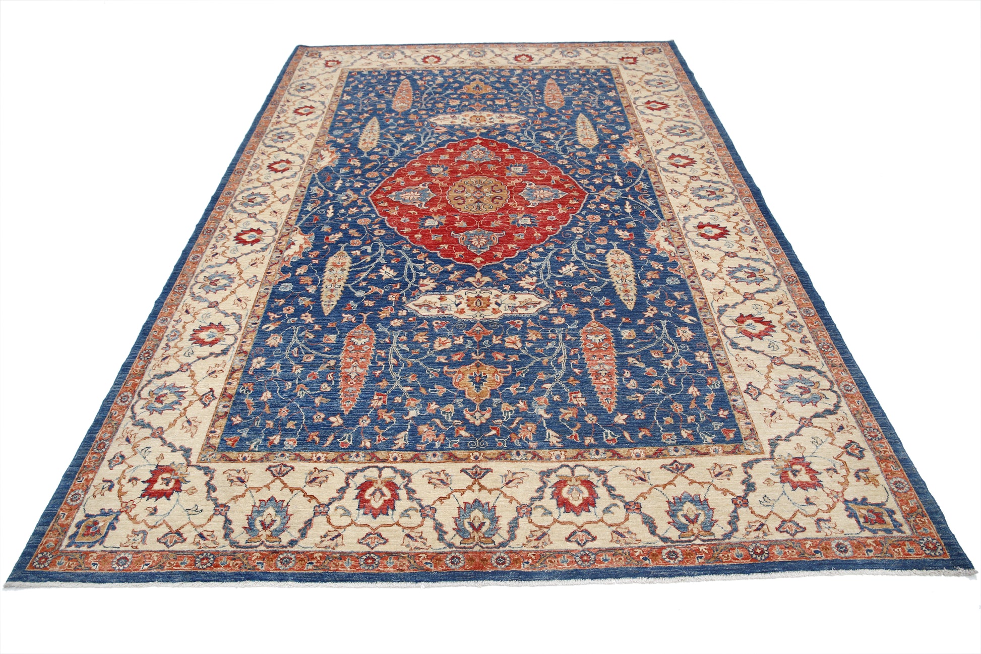 New Traditional Ziegler Hand Knotted Wool Rug - 6'8'' x 9'8'' 6' 8" x 9' 8" (203 x 295) / Blue / Wool