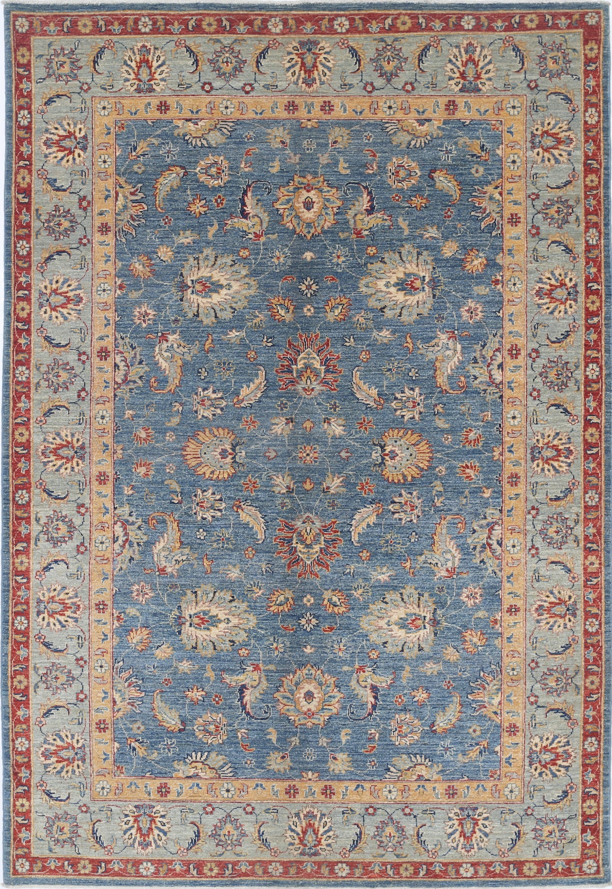 New Traditional Ziegler Hand Knotted Wool Rug - 5'7'' x 8'2'' 5' 7" x 8' 2" (170 x 249) / Blue / Wool