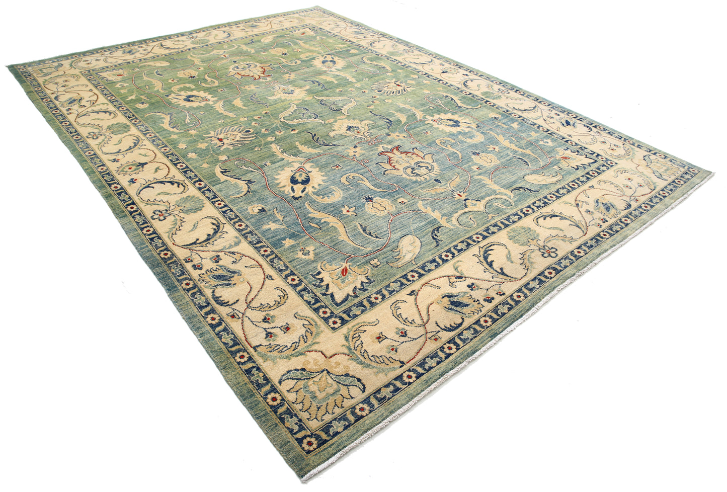 New Traditional Ziegler Hand Knotted Wool Rug - 8'11'' x 12'3'' 8' 11" x 12' 3" (272 x 373) / Green / Wool