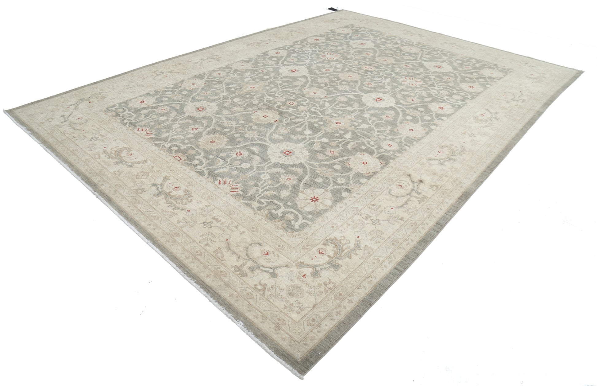 New Traditional Ziegler Hand Knotted Wool Rug - 9'9'' x 13'9'' 9' 9" x 13' 9" (297 x 419) / Grey / Wool