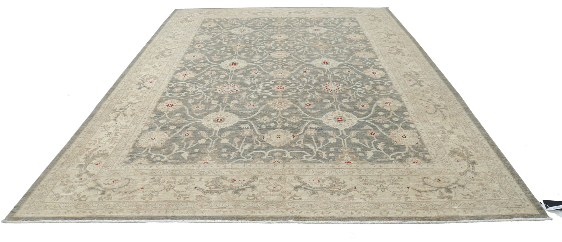 New Traditional Ziegler Hand Knotted Wool Rug - 9'9'' x 13'9'' 9' 9" x 13' 9" (297 x 419) / Grey / Wool