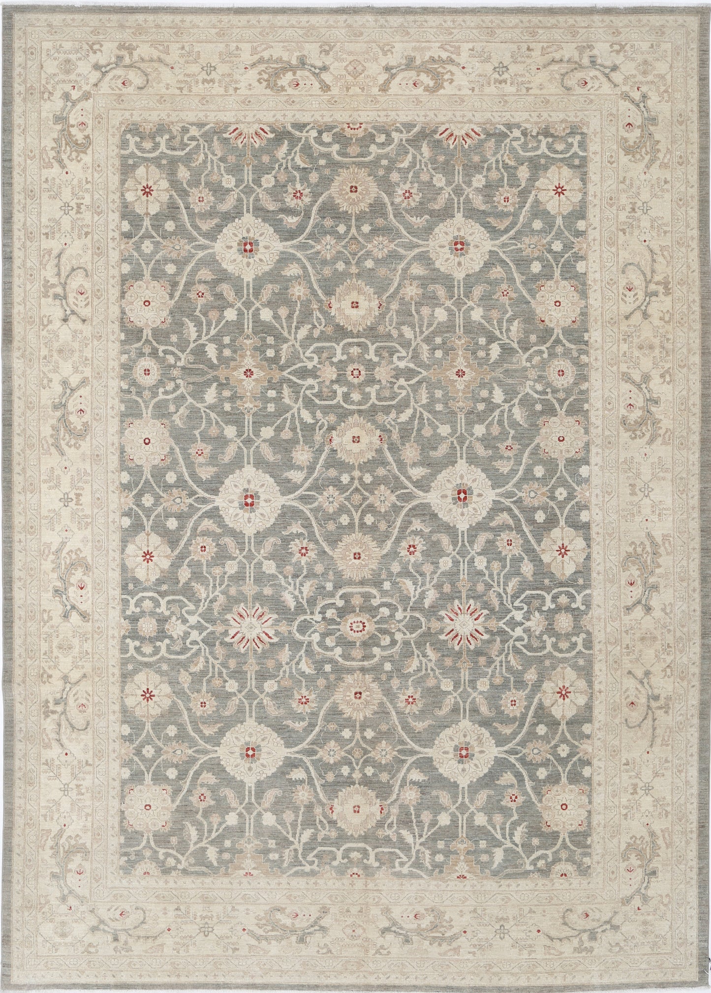 New Traditional Ziegler Hand Knotted Wool Rug - 9'9'' x 13'9'' 9' 9" x 13' 9" (297 x 419) / Grey / Wool