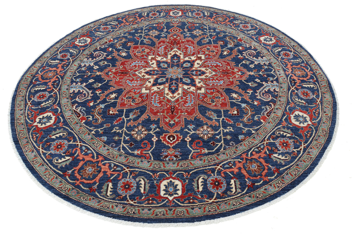 New Traditional Ziegler Hand Knotted Wool Rug - 7'9" x 7'9" 7' 9" x 7' 9" (236 x 236) / Blue / Wool