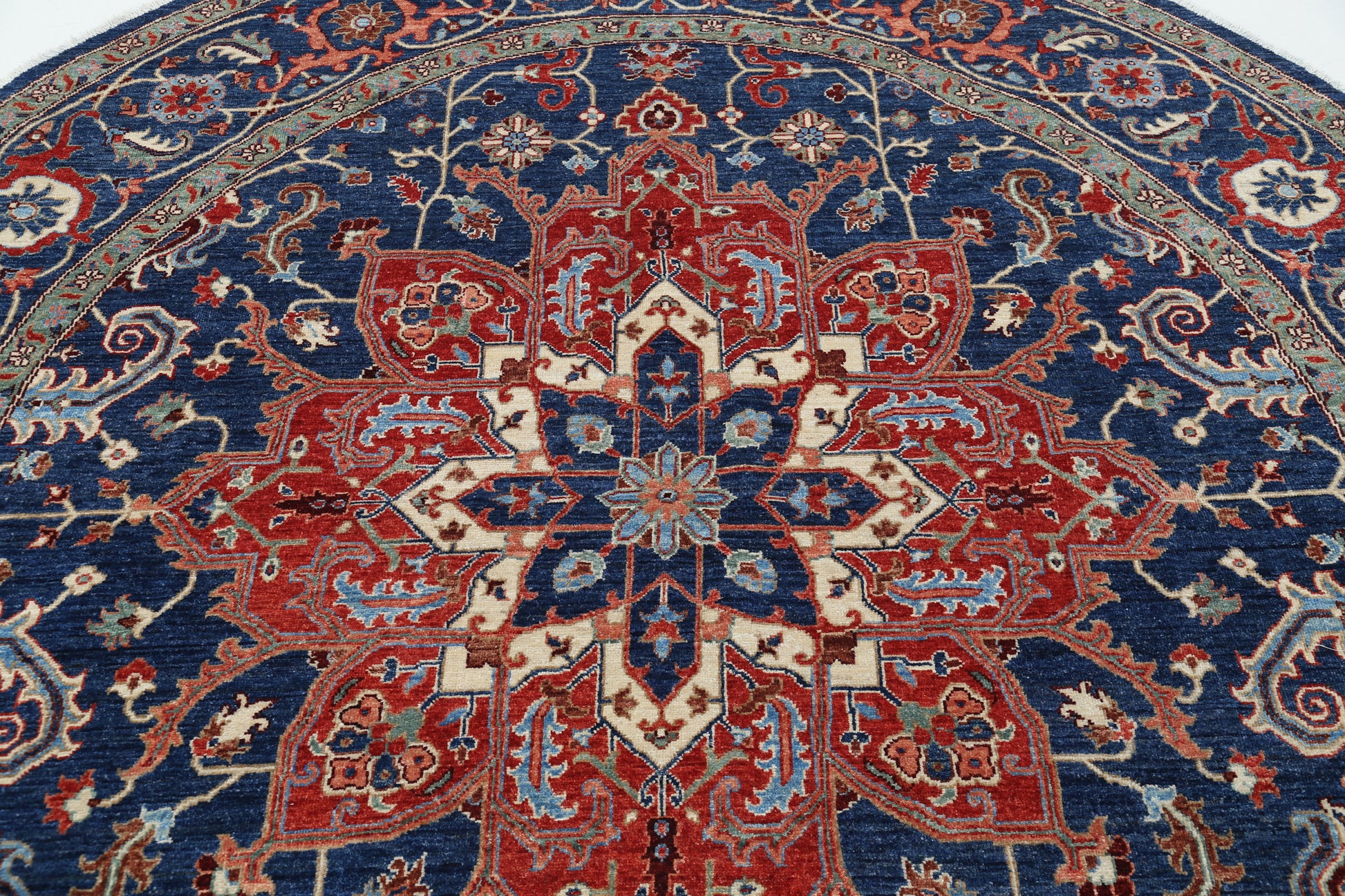 New Traditional Ziegler Hand Knotted Wool Rug - 7'9" x 7'9" 7' 9" x 7' 9" (236 x 236) / Blue / Wool