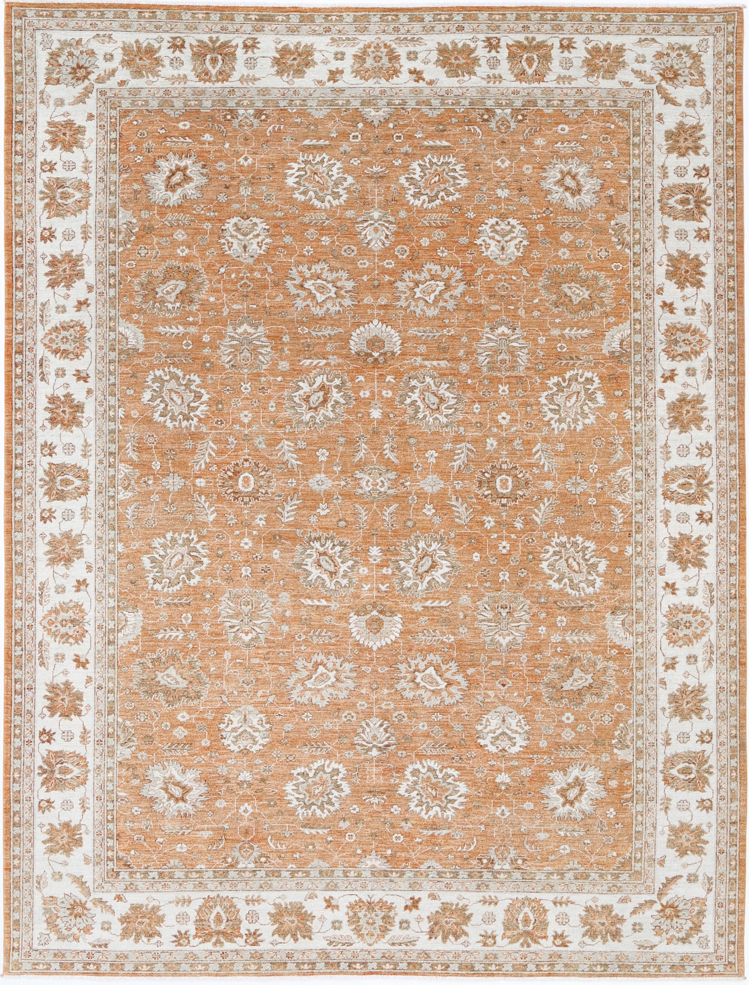 New Traditional Ziegler Hand Knotted Wool Rug - 9'0" x 11'9" 9' 0" x 11' 9" (274 x 358) / Rust / Wool