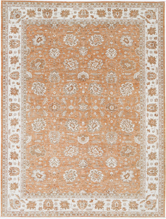 New Traditional Ziegler Hand Knotted Wool Rug - 9'0" x 11'9" 9' 0" x 11' 9" (274 x 358) / Rust / Wool