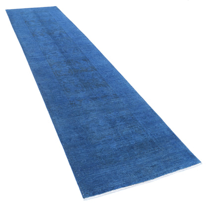 New Transitional Overdye Hand Knotted Wool Rug - 3'0'' x 11'11'' 3' 0" x 11' 11" (91 x 363) / Blue / Wool