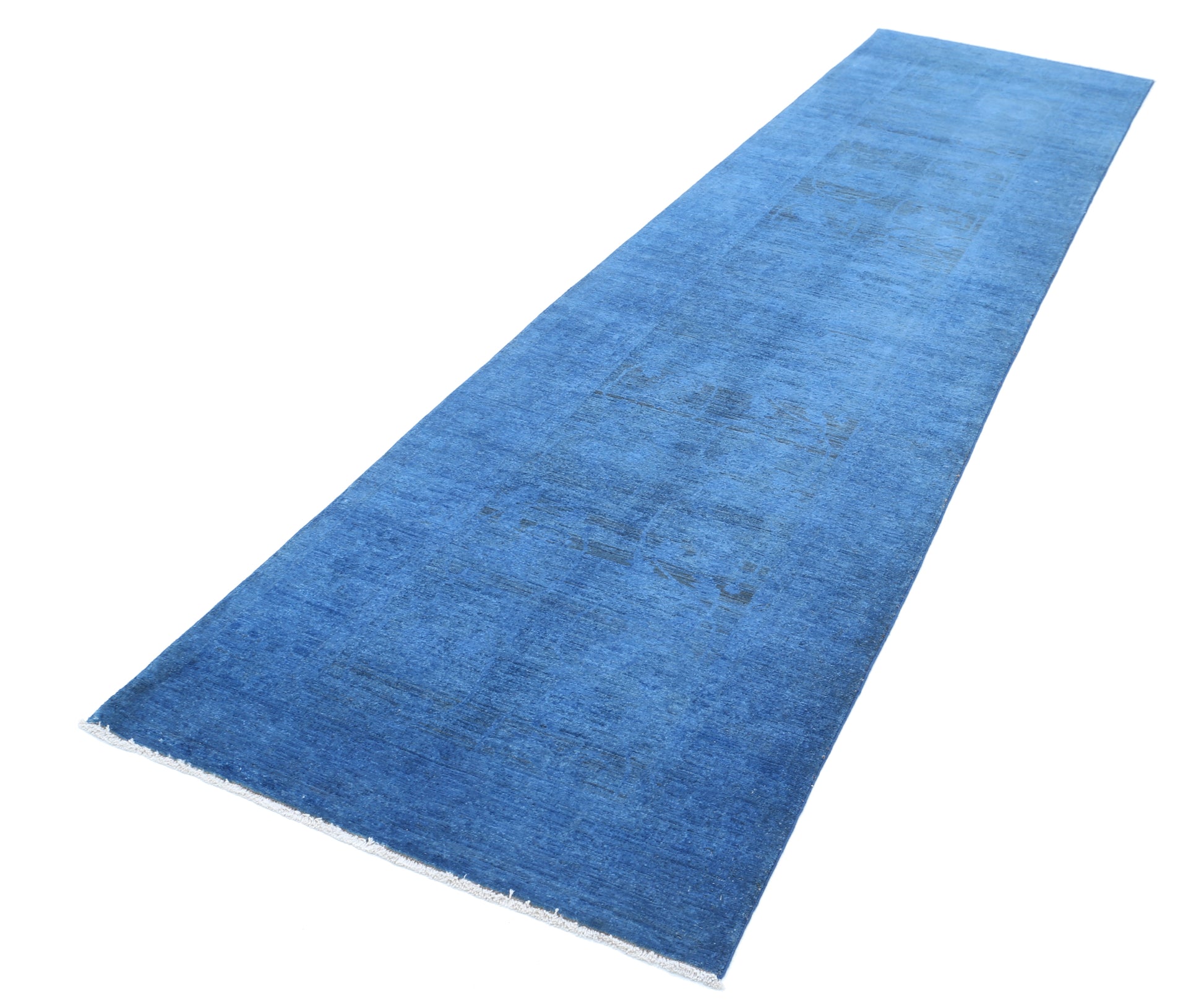 New Transitional Overdye Hand Knotted Wool Rug - 3'0'' x 11'11'' 3' 0" x 11' 11" (91 x 363) / Blue / Wool