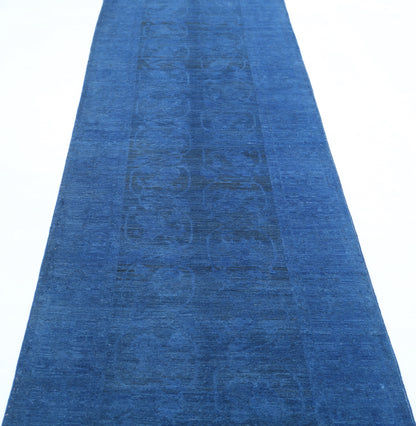 New Transitional Overdye Hand Knotted Wool Rug - 3'0'' x 11'11'' 3' 0" x 11' 11" (91 x 363) / Blue / Wool