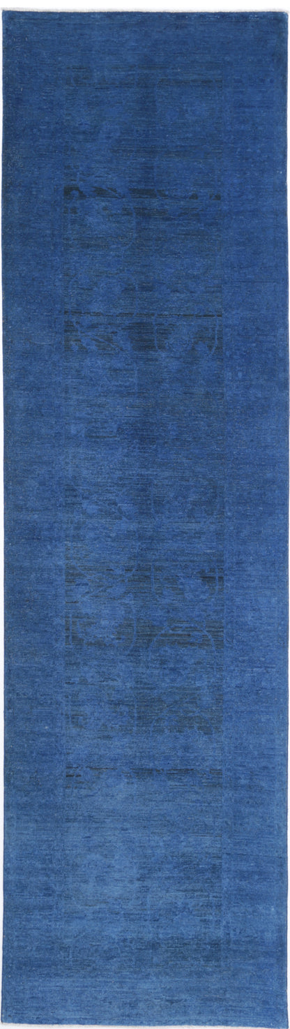 New Transitional Overdye Hand Knotted Wool Rug - 3'0'' x 11'11'' 3' 0" x 11' 11" (91 x 363) / Blue / Wool