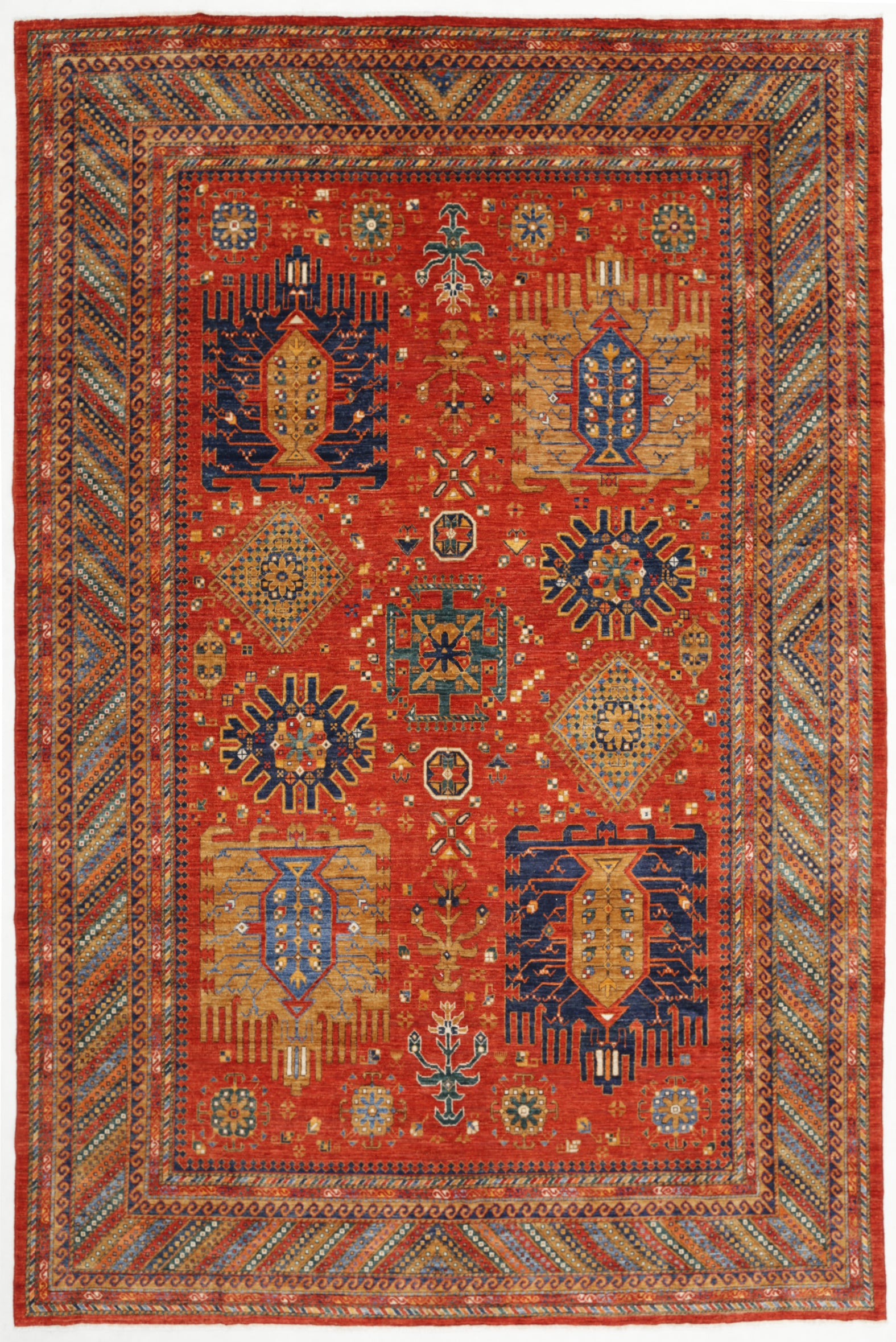 New Tribal Humna Hand Knotted Wool Rug - 9'6'' x 14'0'' 9' 6" x 14' 0" (290 x 427) / Rust / Wool