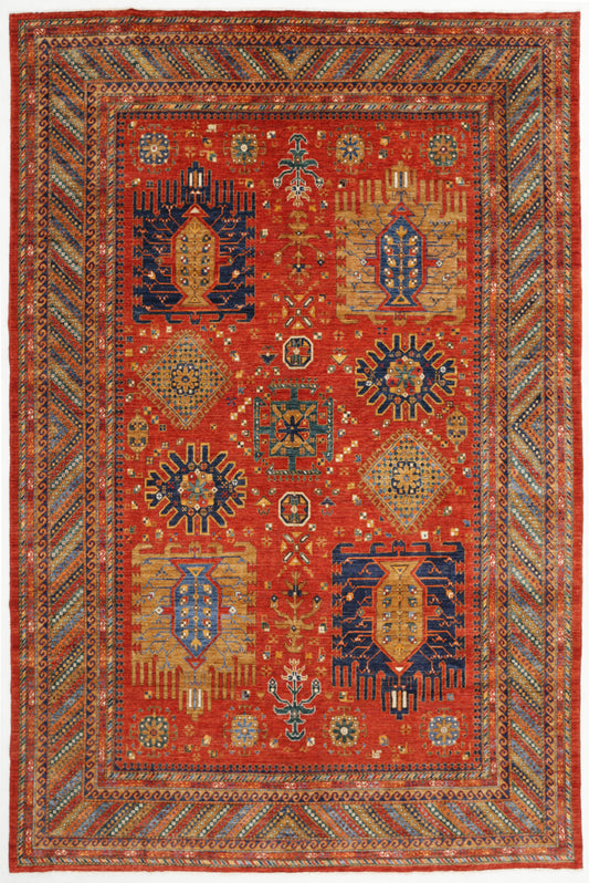 New Tribal Humna Hand Knotted Wool Rug - 9'6'' x 14'0'' 9' 6" x 14' 0" (290 x 427) / Rust / Wool