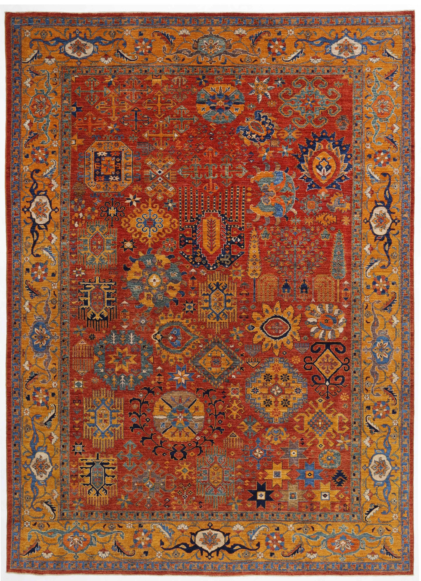 New Tribal Humna Hand Knotted Wool Rug - 9'11'' x 13'7'' 9' 11" x 13' 7" (302 x 414) / Red / Wool