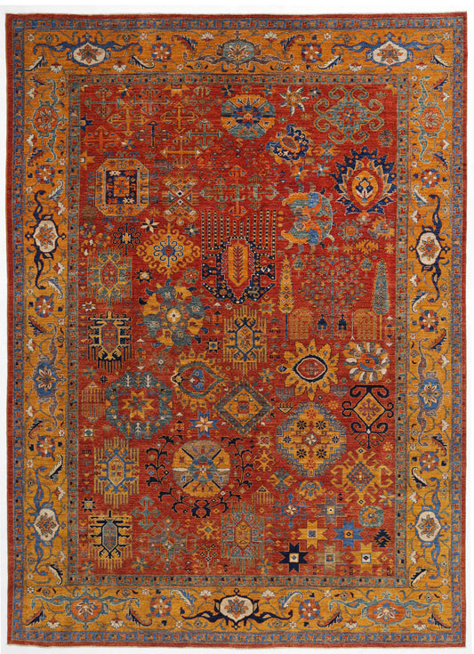 New Tribal Humna Hand Knotted Wool Rug - 9'11'' x 13'7'' 9' 11" x 13' 7" (302 x 414) / Red / Wool