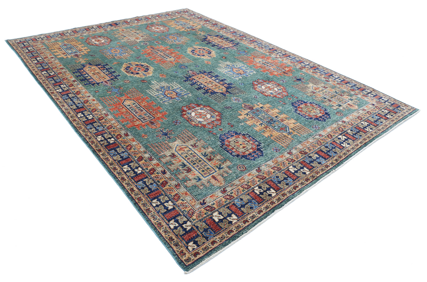 New Tribal Humna Hand Knotted Wool Rug - 7'10'' x 10'9'' 7' 10" x 10' 9" (239 x 328) / Green / Wool