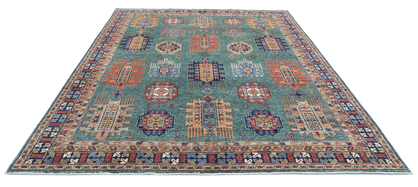 New Tribal Humna Hand Knotted Wool Rug - 7'10'' x 10'9'' 7' 10" x 10' 9" (239 x 328) / Green / Wool