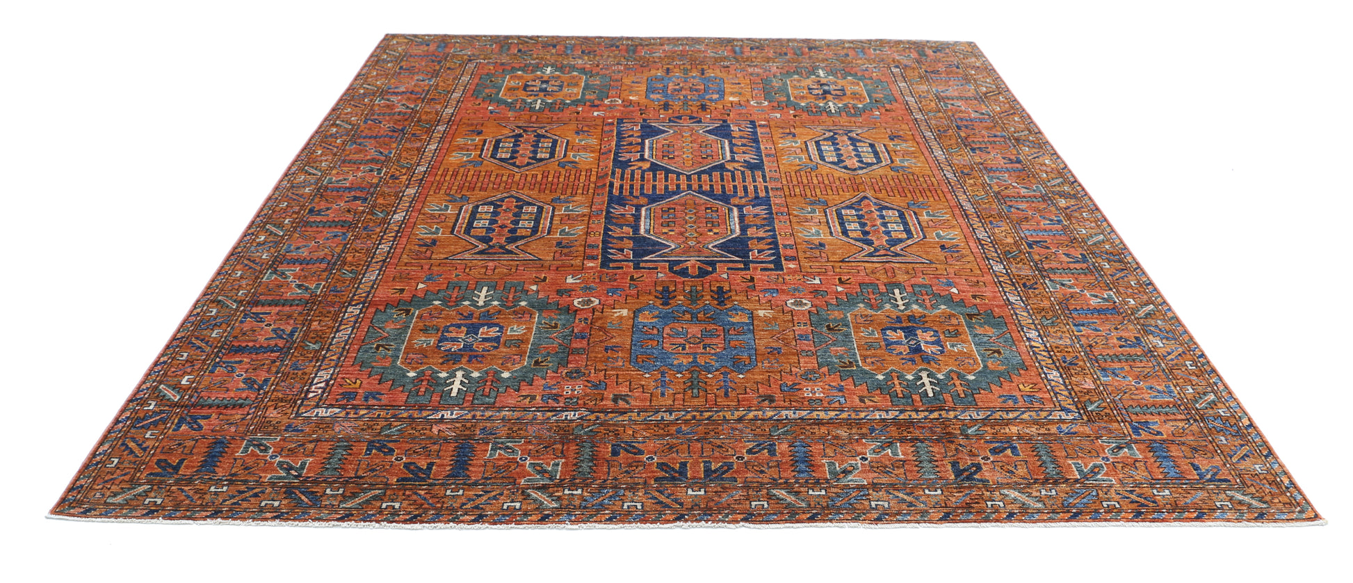 New Tribal Humna Hand Knotted Wool Rug - 8'5'' x 9'10'' 8' 5" x 9' 10" (257 x 300) / Gold / Wool