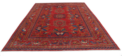 New Tribal Humna Hand Knotted Wool Rug - 8'10'' x 11'5'' 8' 10" x 11' 5" (269 x 348) / Red / Wool