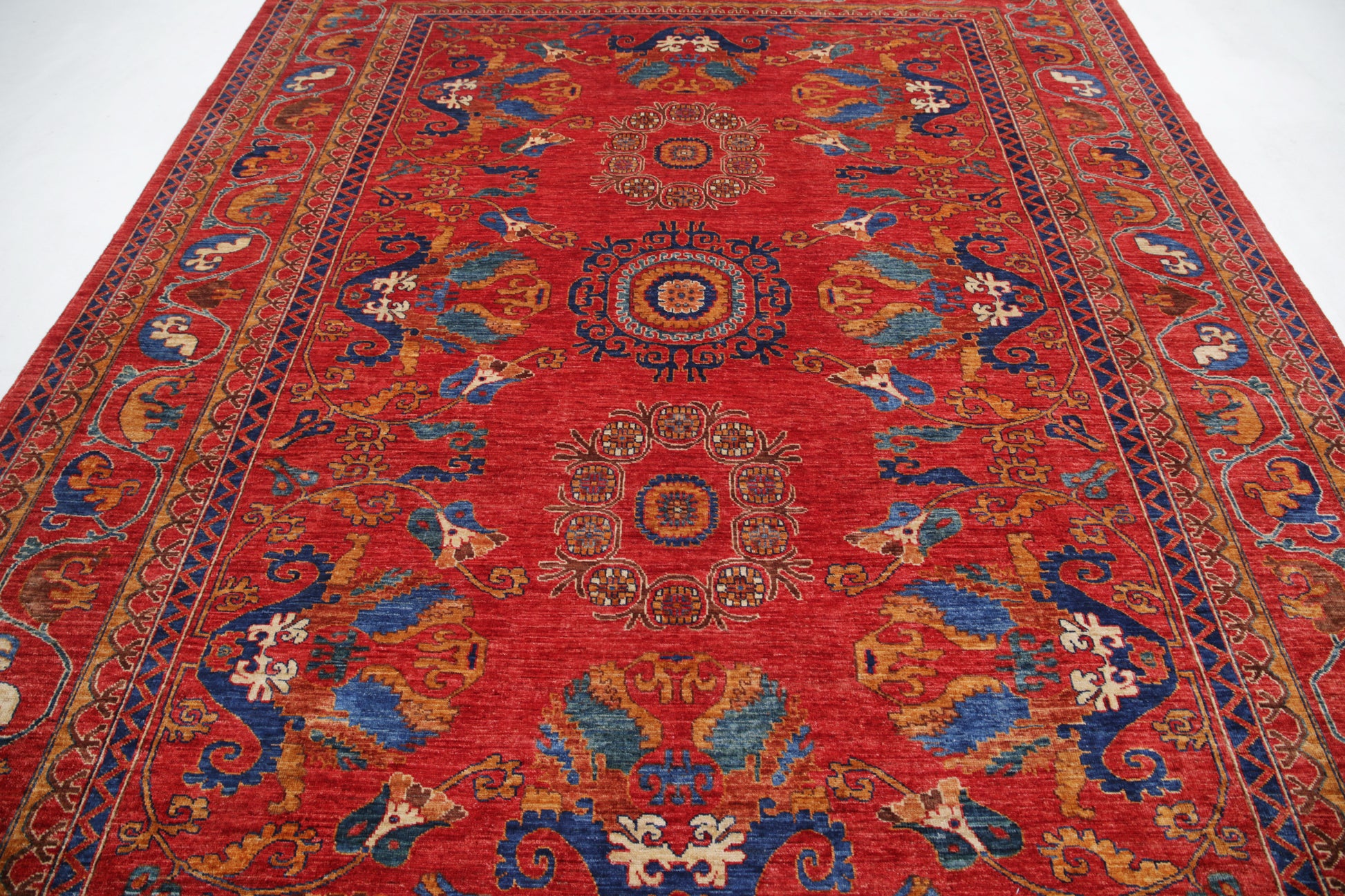 New Tribal Humna Hand Knotted Wool Rug - 8'10'' x 11'5'' 8' 10" x 11' 5" (269 x 348) / Red / Wool