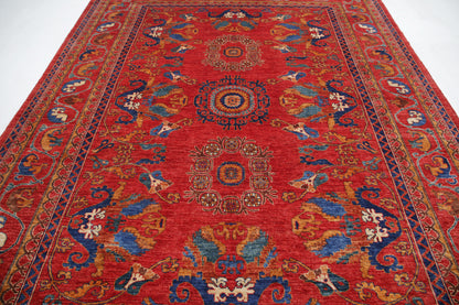 New Tribal Humna Hand Knotted Wool Rug - 8'10'' x 11'5'' 8' 10" x 11' 5" (269 x 348) / Red / Wool