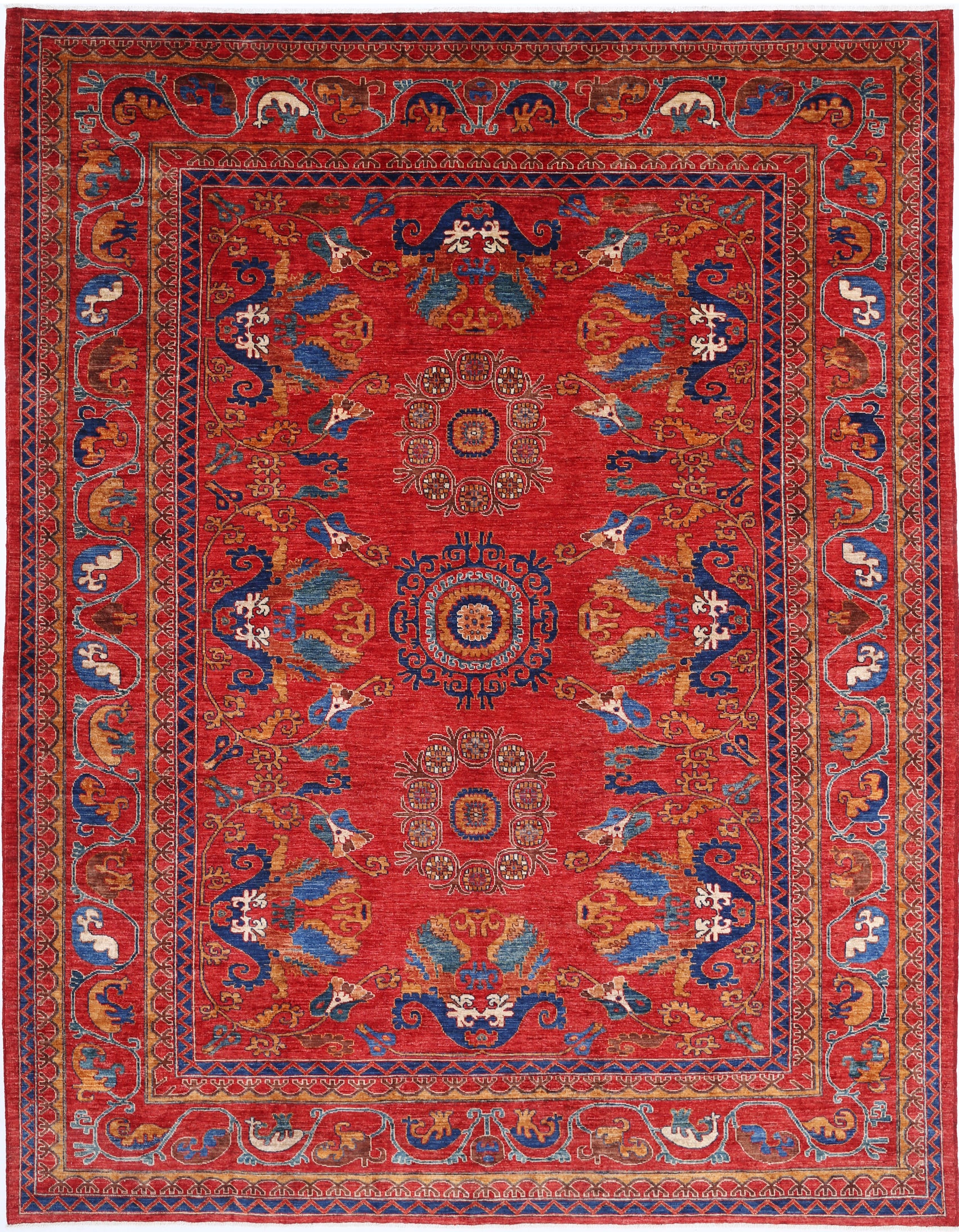 New Tribal Humna Hand Knotted Wool Rug - 8'10'' x 11'5'' 8' 10" x 11' 5" (269 x 348) / Red / Wool