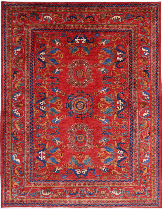 New Tribal Humna Hand Knotted Wool Rug - 8'10'' x 11'5'' 8' 10" x 11' 5" (269 x 348) / Red / Wool