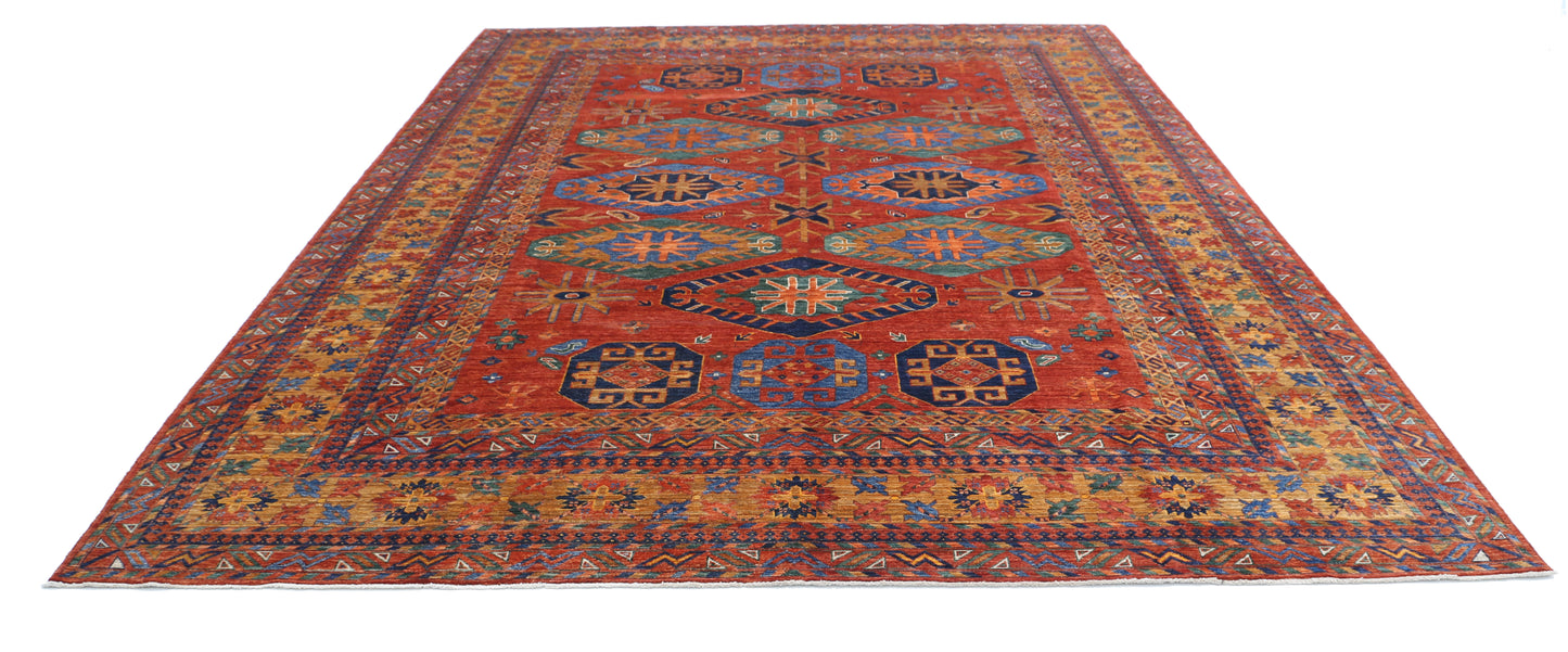 New Tribal Humna Hand Knotted Wool Rug - 9'5'' x 11'8'' 9' 5" x 11' 8" (287 x 356) / Rust / Wool