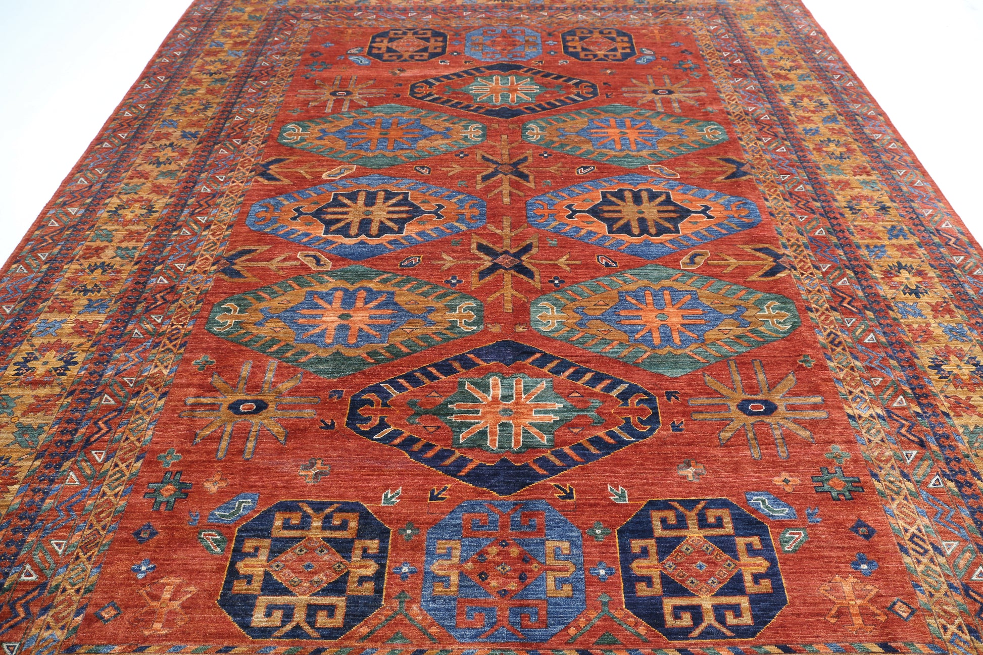 New Tribal Humna Hand Knotted Wool Rug - 9'5'' x 11'8'' 9' 5" x 11' 8" (287 x 356) / Rust / Wool