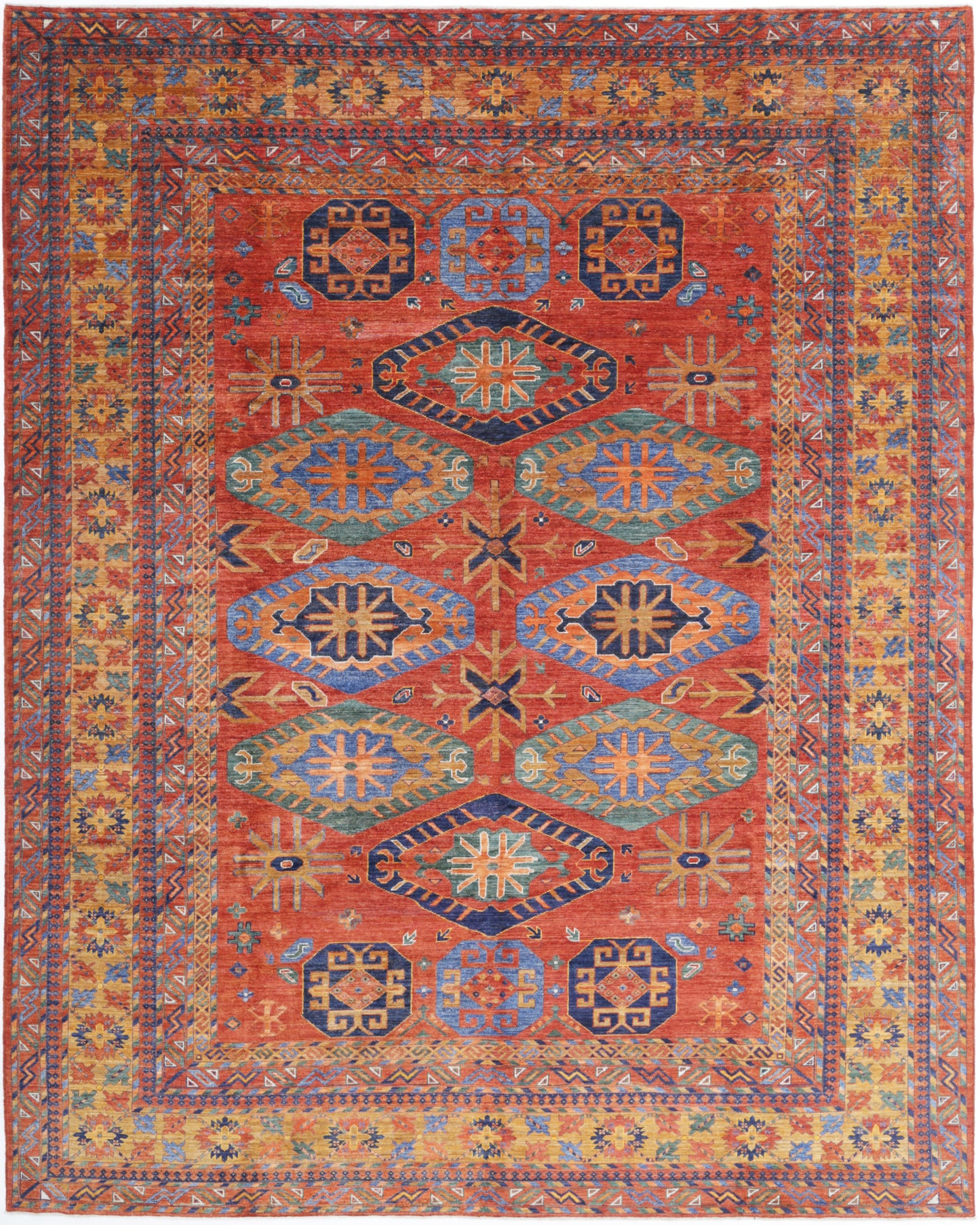 New Tribal Humna Hand Knotted Wool Rug - 9'5'' x 11'8'' 9' 5" x 11' 8" (287 x 356) / Rust / Wool