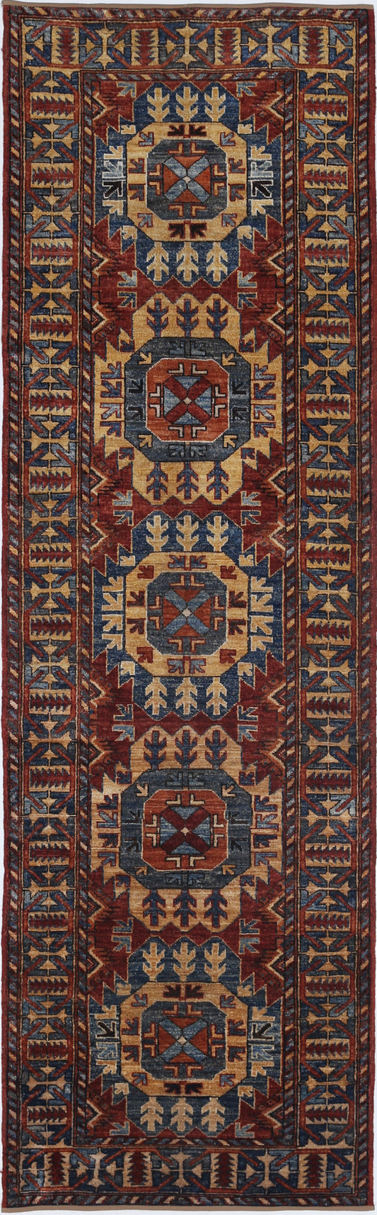 New Tribal Humna Hand Knotted Wool Rug - 2'10'' x 9'5'' 2' 10" x 9' 5" (86 x 287) / Red / Wool