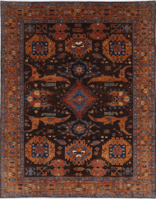 New Tribal Humna Hand Knotted Wool Rug - 9'2'' x 11'7'' 9' 2" x 11' 7" (279 x 353) / Brown / Wool