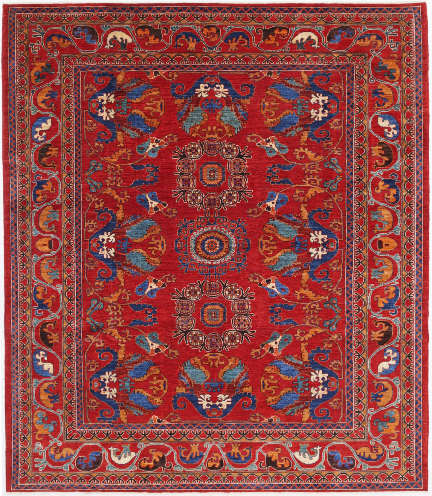 New Tribal Humna Hand Knotted Wool Rug - 8'4'' x 9'8'' 8' 4" x 9' 8" (254 x 295) / Red / Wool