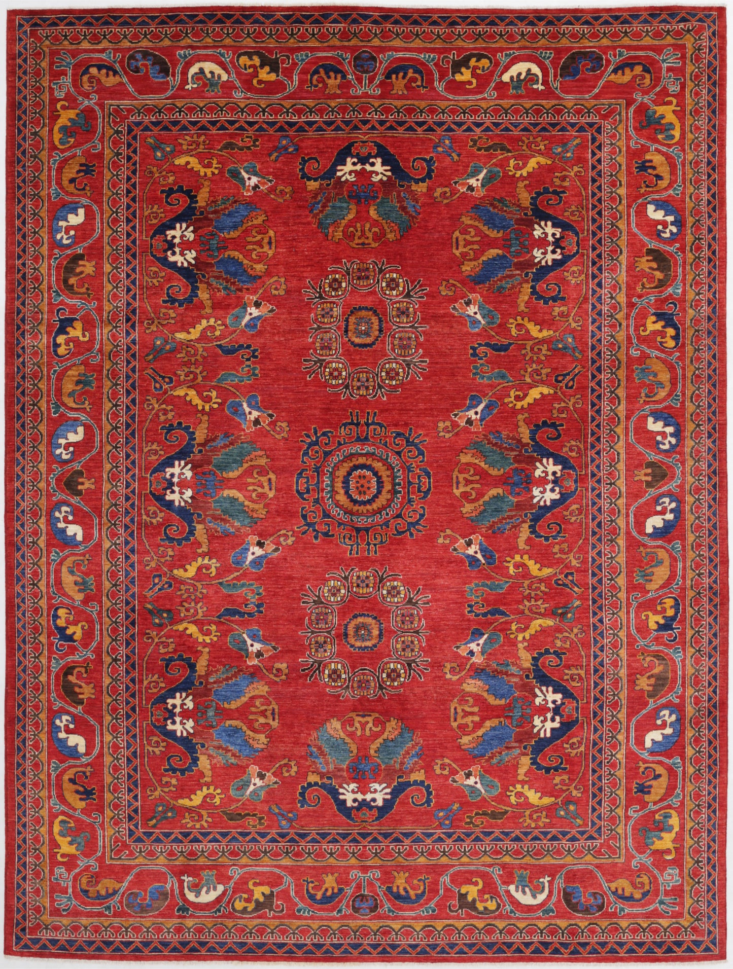 New Tribal Humna Hand Knotted Wool Rug - 9'1'' x 12'0'' 9' 1" x 12' 0" (277 x 366) / Red / Wool