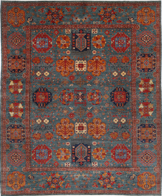 New Tribal Humna Hand Knotted Wool Rug - 12'11'' x 16'2'' 12' 11" x 16' 2" (394 x 493) / Green / Wool