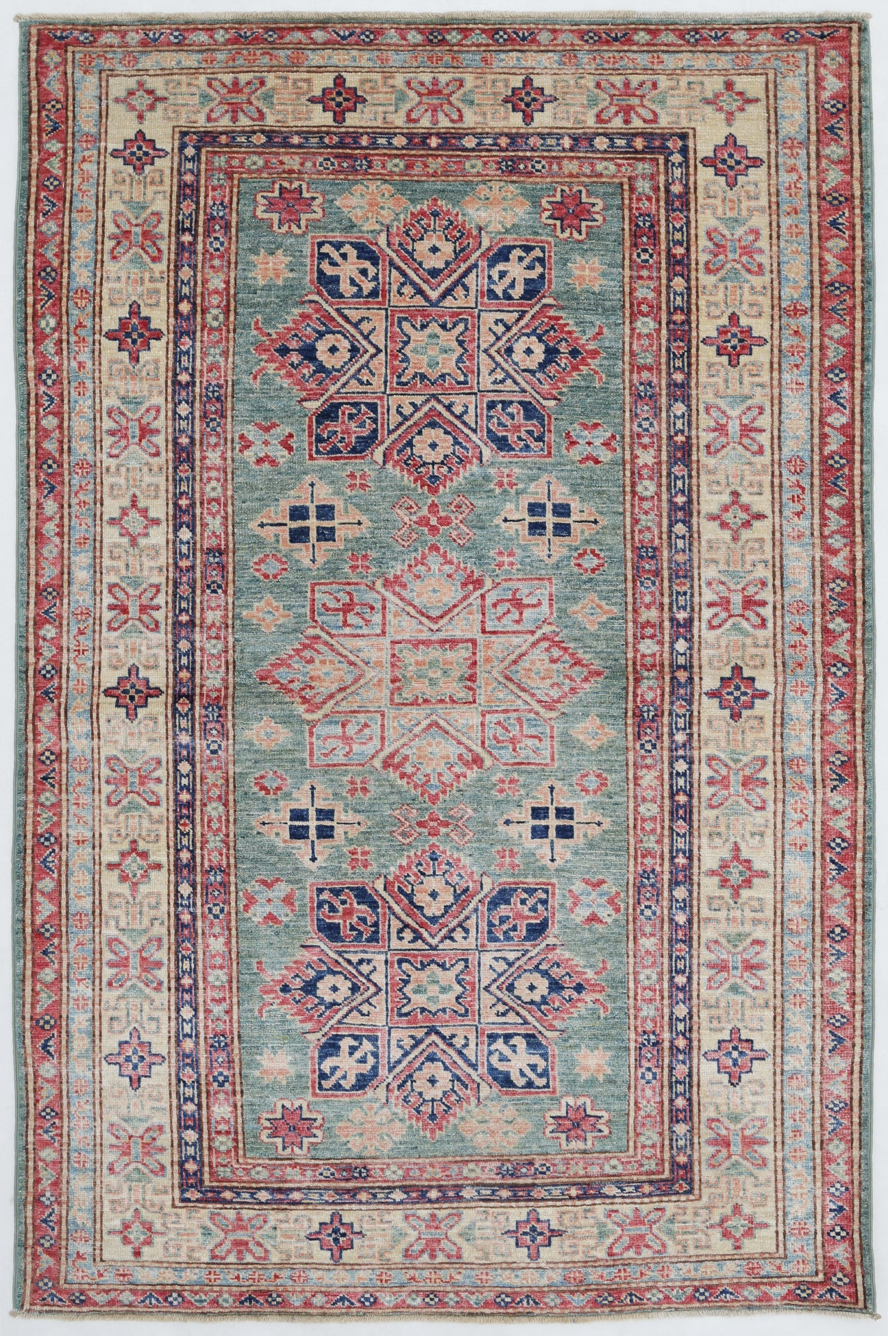 New Tribal Kazak Hand Knotted Wool Rug - 3'9'' x 5'8'' 3' 9" x 5' 8" (114 x 173) / Green / Wool