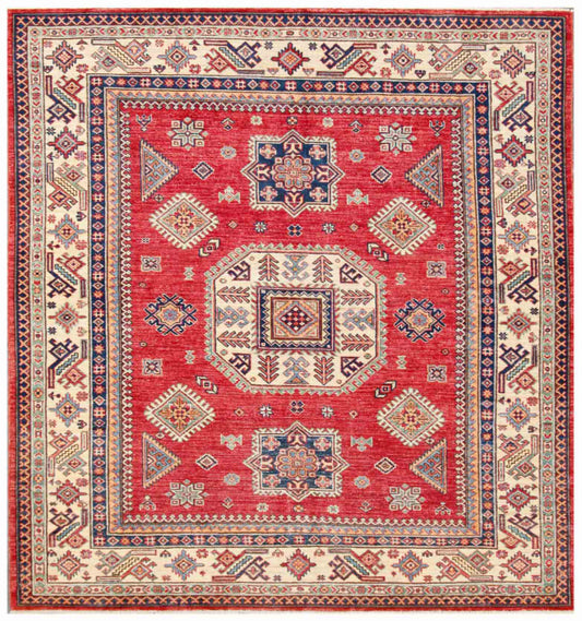 New Tribal Kazak Hand Knotted Wool Rug - 6'0'' x 6'5'' 6' 0" x 6' 5" (183 x 196) / Red / Wool