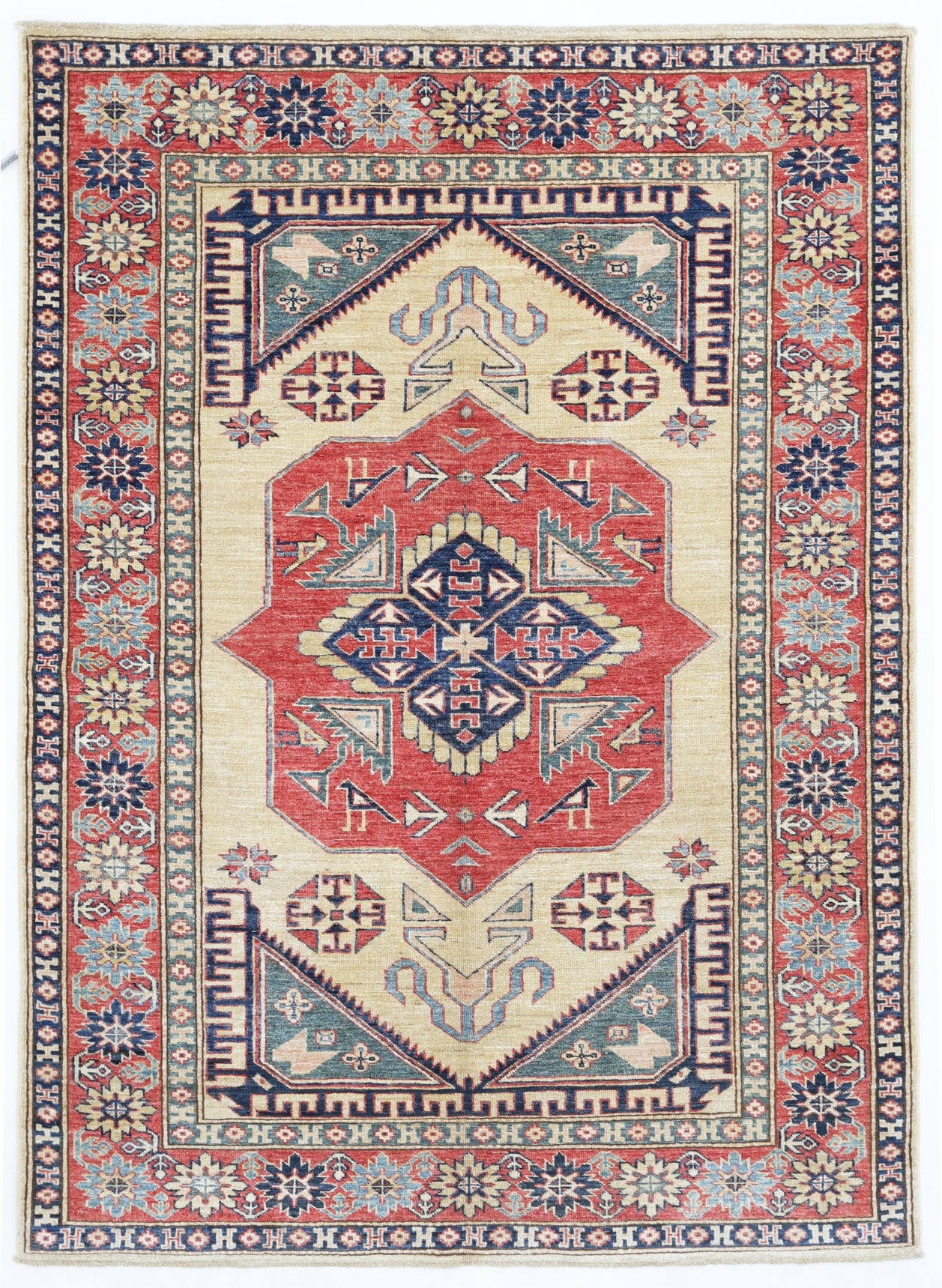 New Tribal Kazak Hand Knotted Wool Rug - 4'9'' x 6'6'' 4' 9" x 6' 6" (145 x 198) / Ivory / Wool