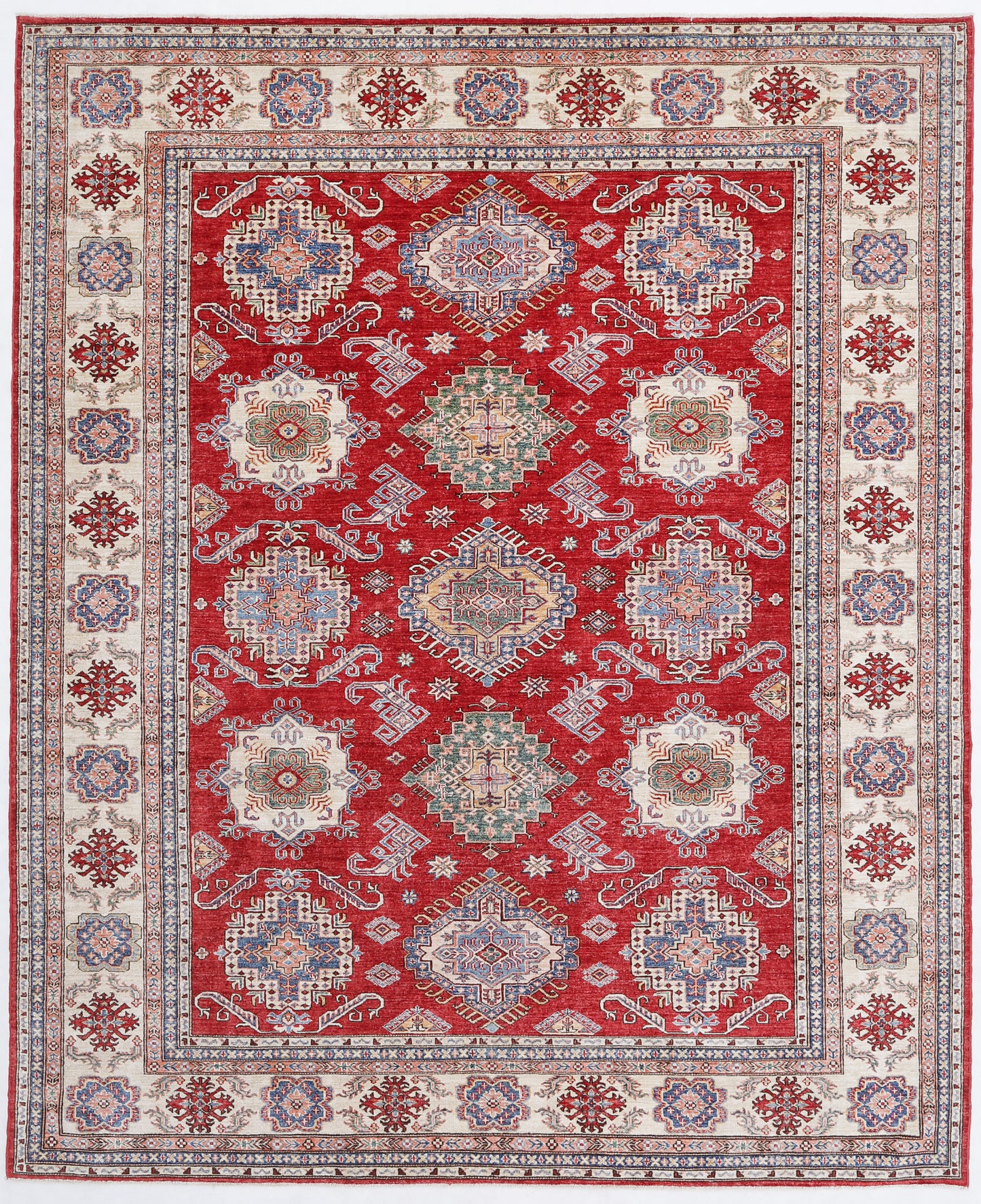 New Tribal Kazak Hand Knotted Wool Rug - 8'0'' x 9'10'' 8' 0" x 9' 10" (244 x 300) / Red / Wool