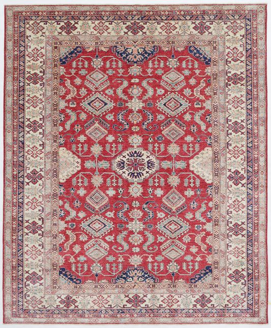 New Tribal Kazak Hand Knotted Wool Rug - 7'11'' x 9'8'' 7' 11" x 9' 8" (241 x 295) / Red / Wool