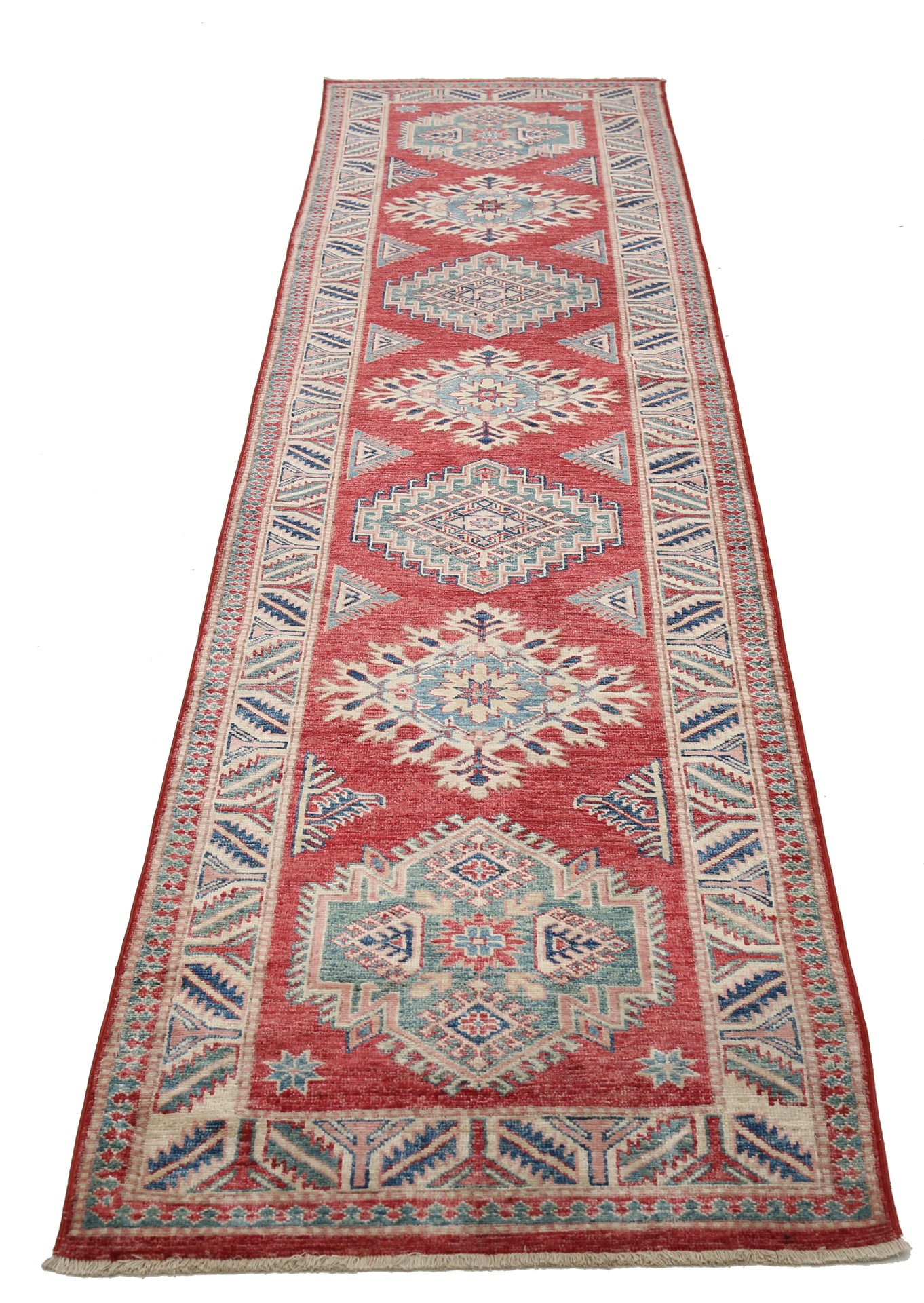 New Tribal Kazak Hand Knotted Wool Rug - 2'6'' x 9'10'' 2' 6" x 9' 10" (76 x 300) / Red / Wool