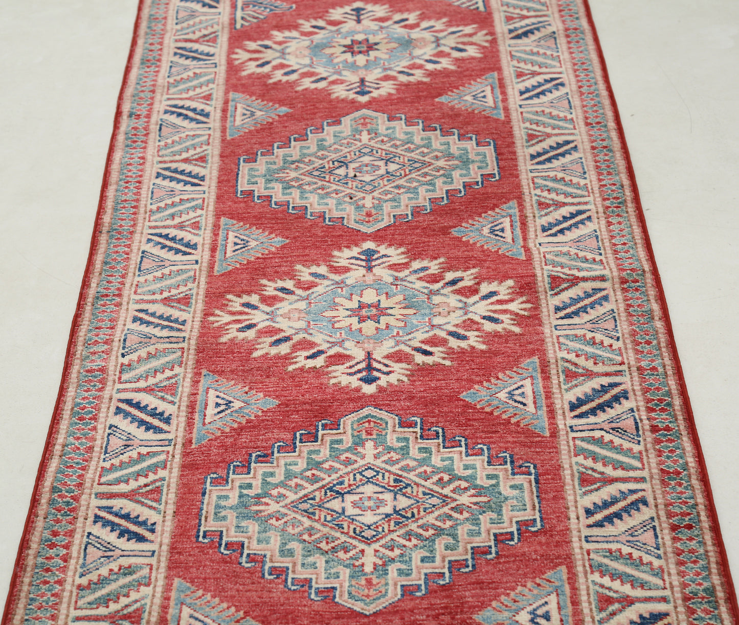 New Tribal Kazak Hand Knotted Wool Rug - 2'6'' x 9'10'' 2' 6" x 9' 10" (76 x 300) / Red / Wool