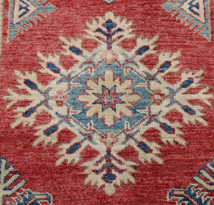 New Tribal Kazak Hand Knotted Wool Rug - 2'6'' x 9'10'' 2' 6" x 9' 10" (76 x 300) / Red / Wool