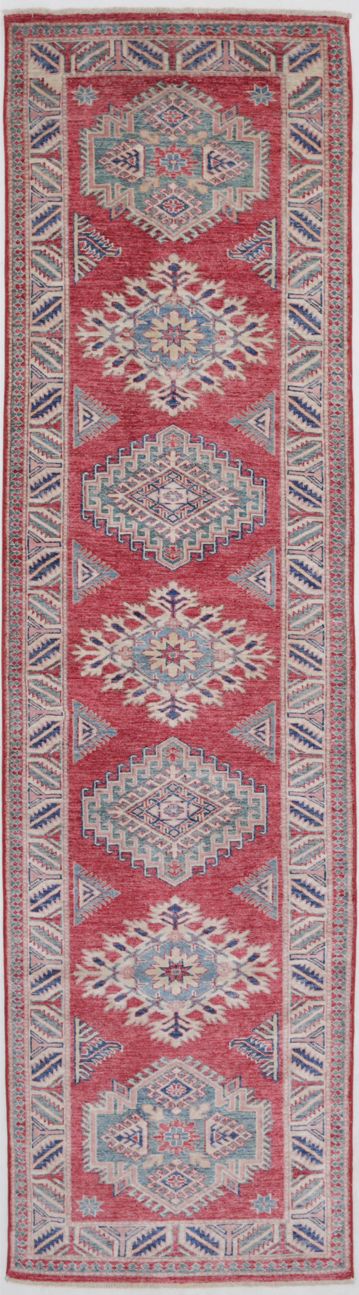 New Tribal Kazak Hand Knotted Wool Rug - 2'6'' x 9'10'' 2' 6" x 9' 10" (76 x 300) / Red / Wool