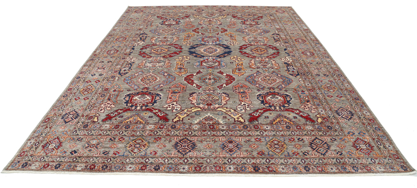 New Tribal Kazak Hand Knotted Wool Rug - 9'2'' x 12'3'' 9' 2" x 12' 3" (279 x 373) / Grey / Wool