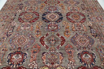 New Tribal Kazak Hand Knotted Wool Rug - 9'2'' x 12'3'' 9' 2" x 12' 3" (279 x 373) / Grey / Wool